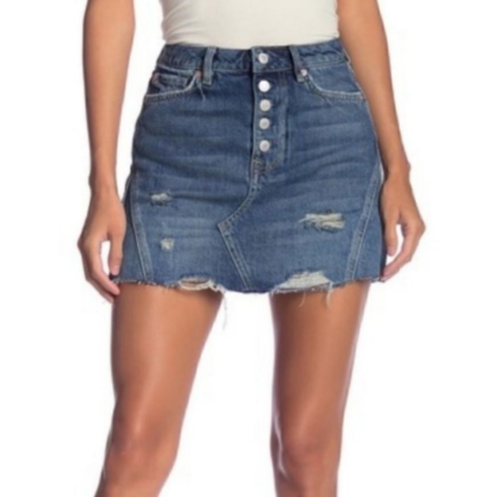 We the free distressed denim jean skirt